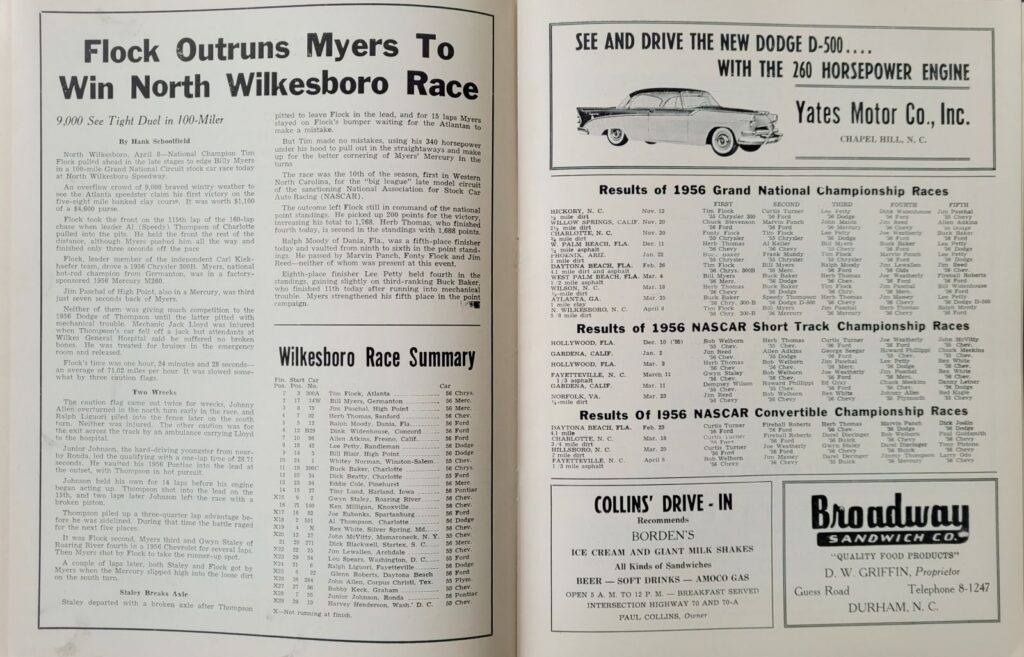 1956 NASCAR GN Orange Speedway Program - Recent Results