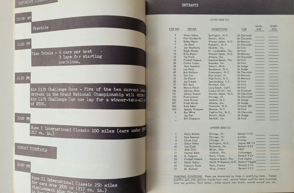 1956 NASCAR Road America Program - Entries