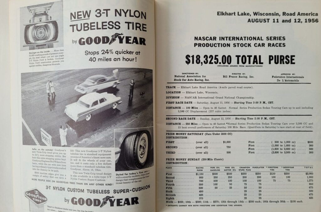 1956 NASCAR Road America Program - Purse Structure