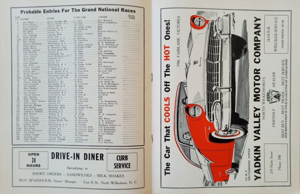 1956 North Wilkesboro Spring Program - Probable Entries