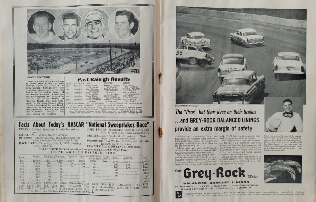 1957 NASCAR Raleigh Sweepstakes Program - National Sweepstakes Facts