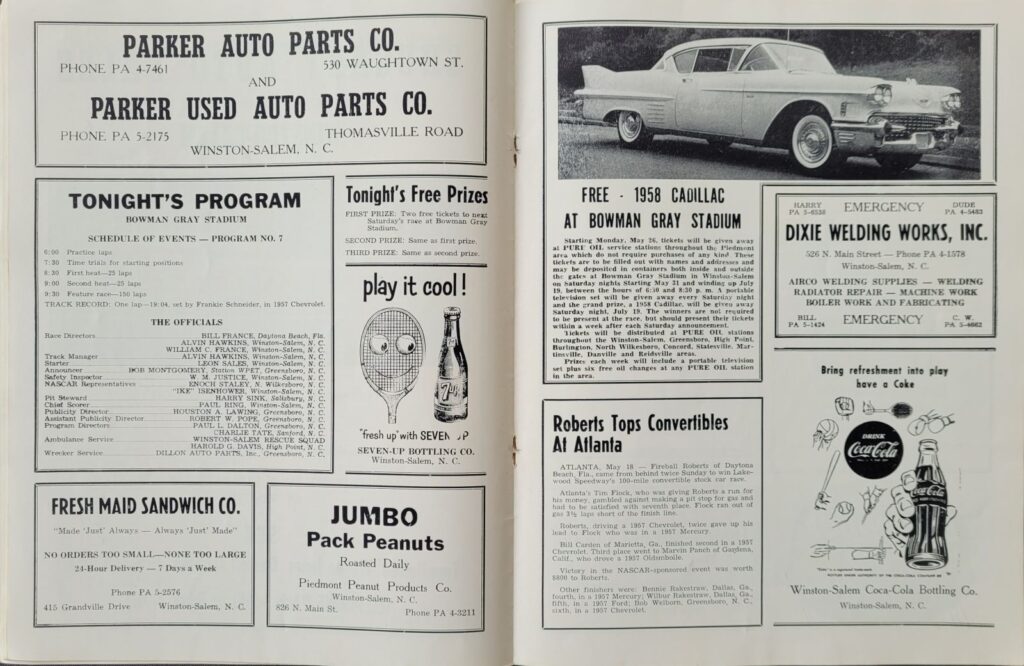 1958 NASCAR Bowman Gray Stadium Spring Program - Schedule