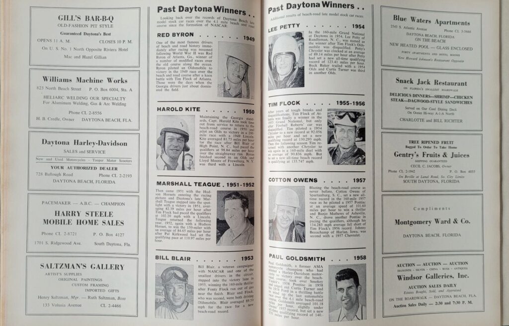 1960 NASCAR Daytona 500 Program - Past Daytona Winners