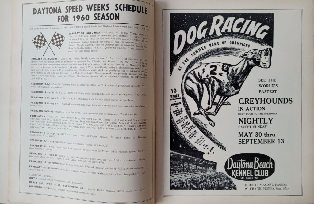 1960 NASCAR Daytona 500 Program - Speedweeks Schedule