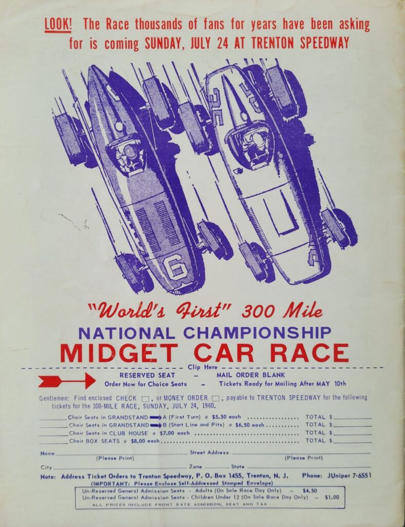 1960 USAC Trenton Speedway April Program Back Cover