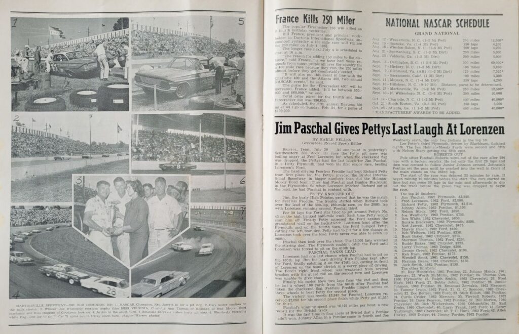 1962 NASCAR Asheville-Weaverville Western NC 500 Program - Grand National Schedule
