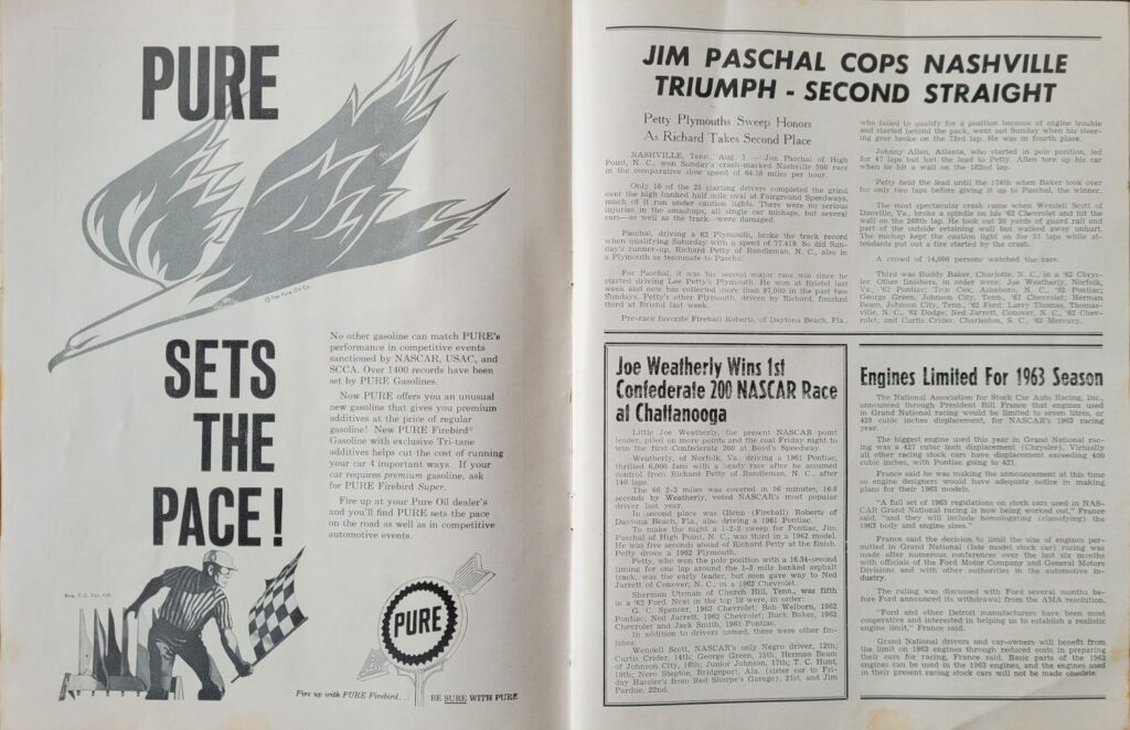 1962 NASCAR Asheville-Weaverville Western NC 500 Program - Race Results
