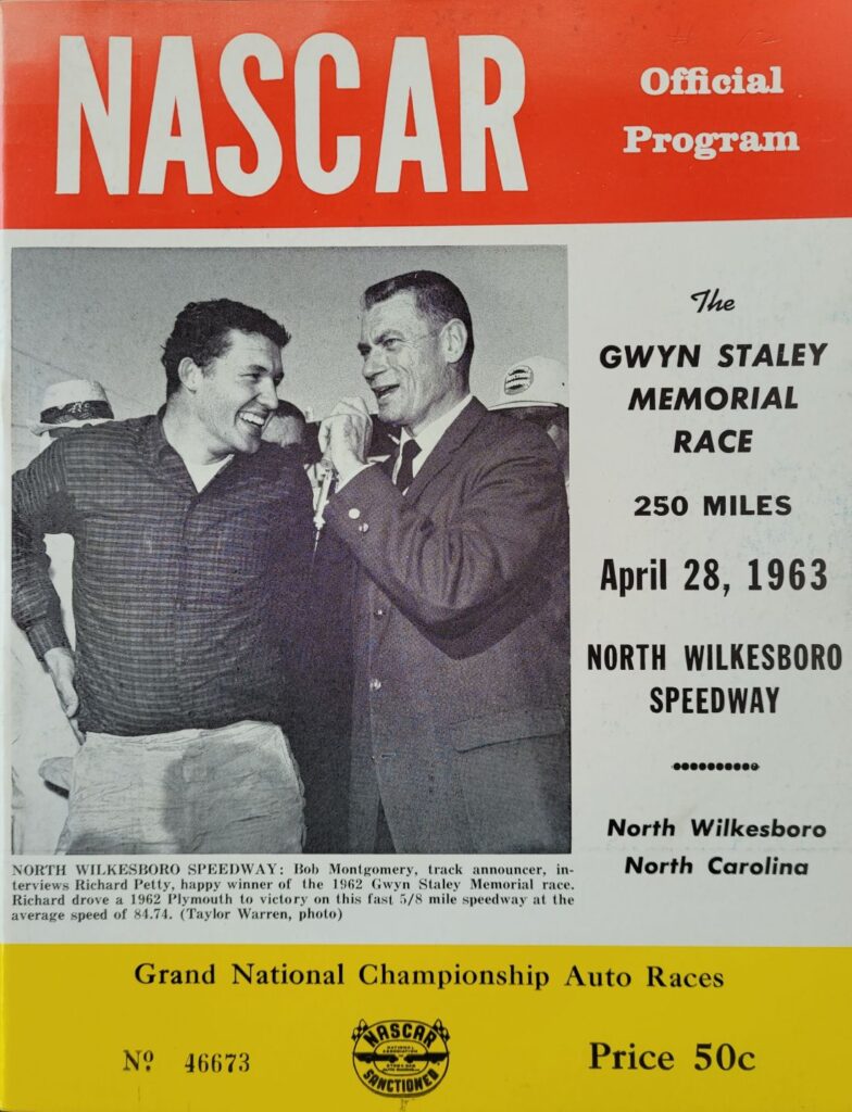 1963 NASCAR North Wilkesboro Gwyn Staley Memorial Program Front Cover