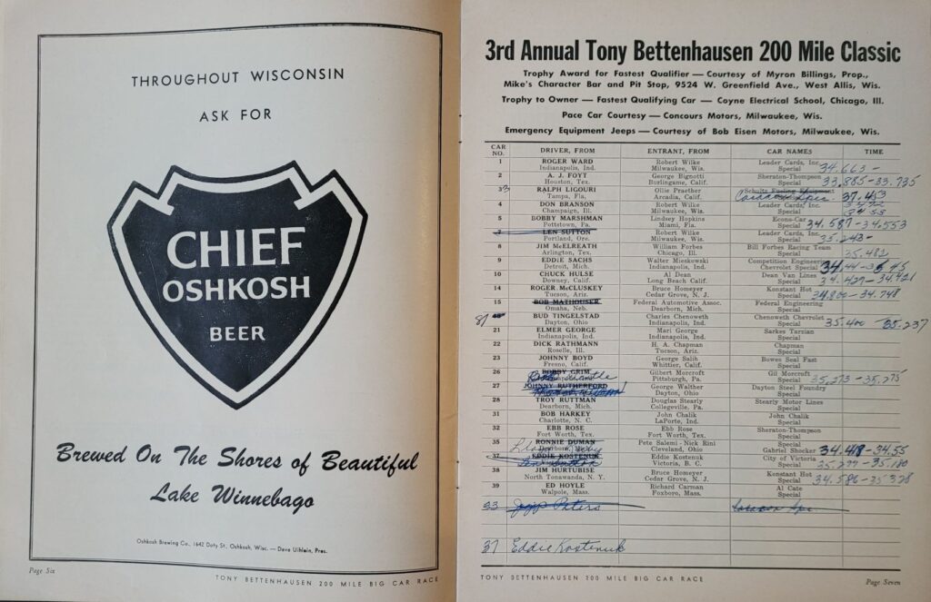 1963 USAC Milwaukee Tony Bettenhausen 200 Program - Pages 6-7