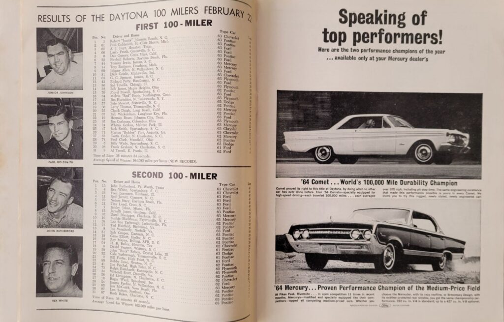 1964 NASCAR Daytona 500 Program - Twin 100s Results.