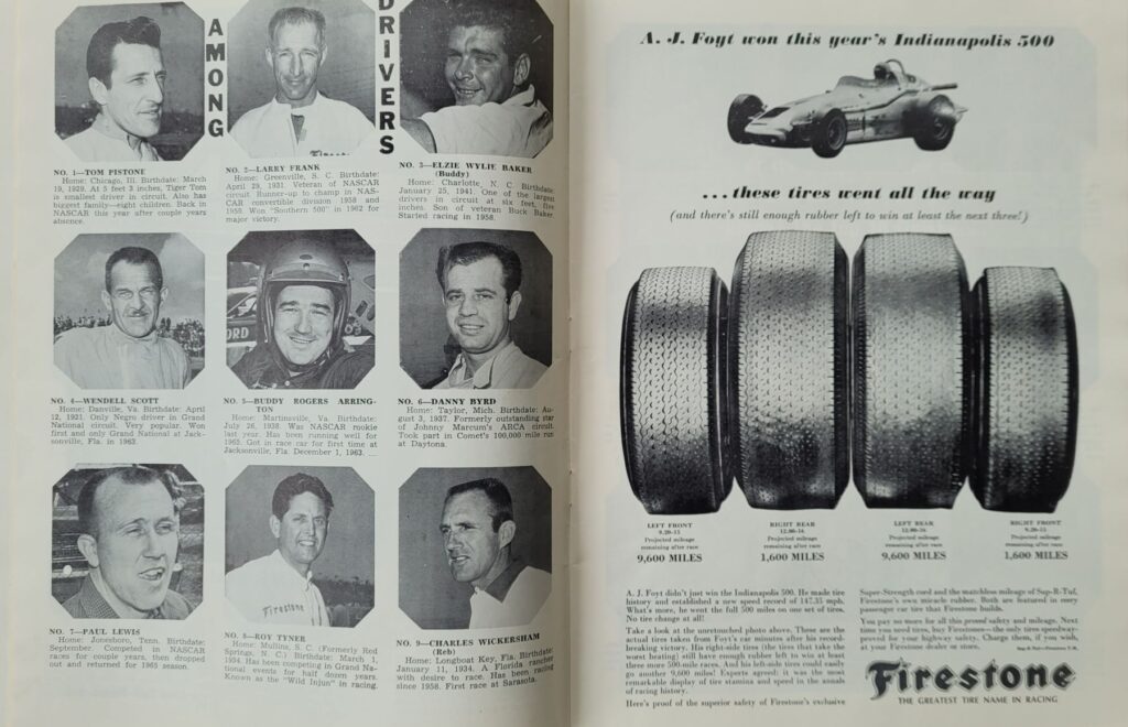 1965 NASCAR Bowman Gray Stadium Myers Brothers Memorial Program - Grand National Drivers