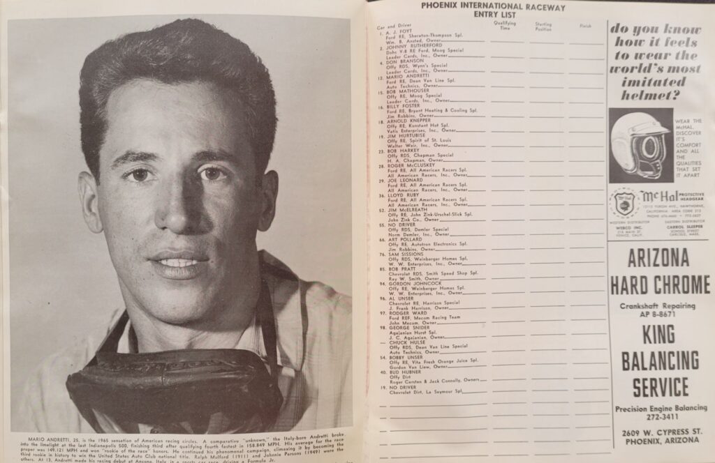 1965 USAC Phoenix Bobby Ball 200 Program - Entry List