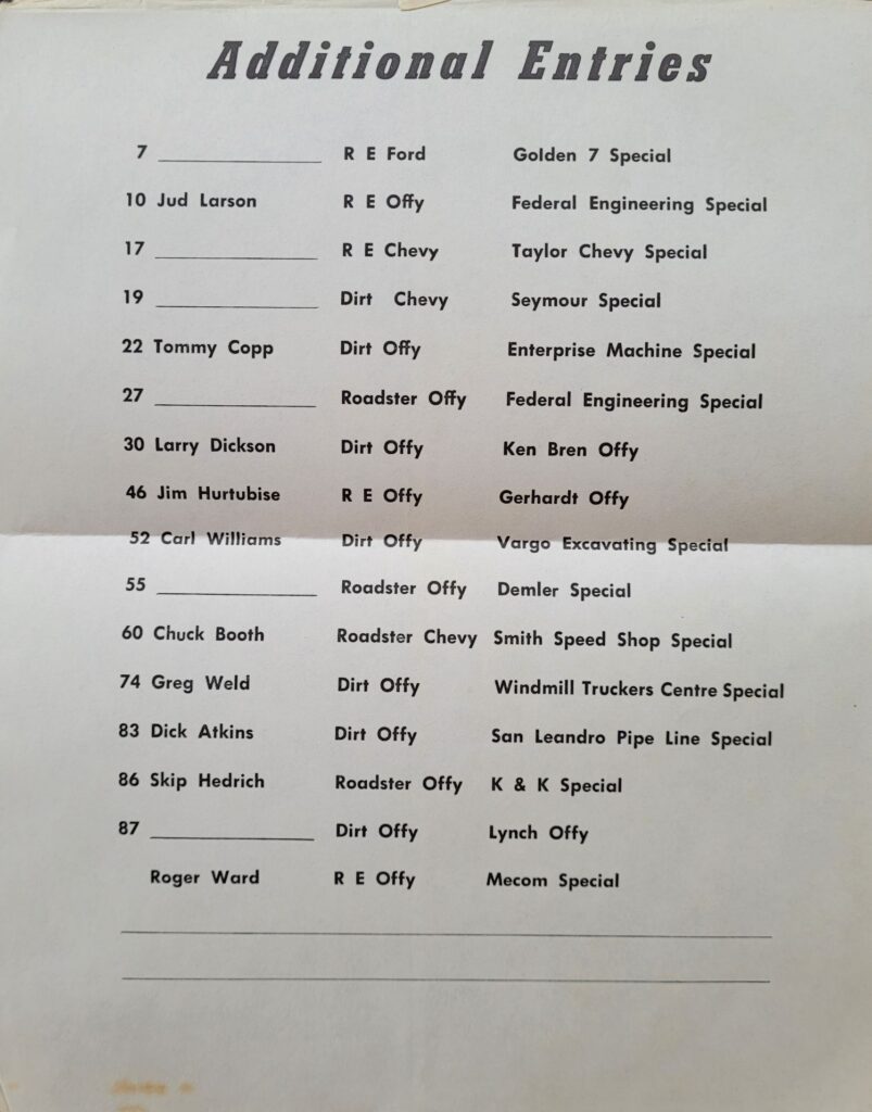 1965 USAC Phoenix Bobby Ball 200 Program Insert - Additional Entries