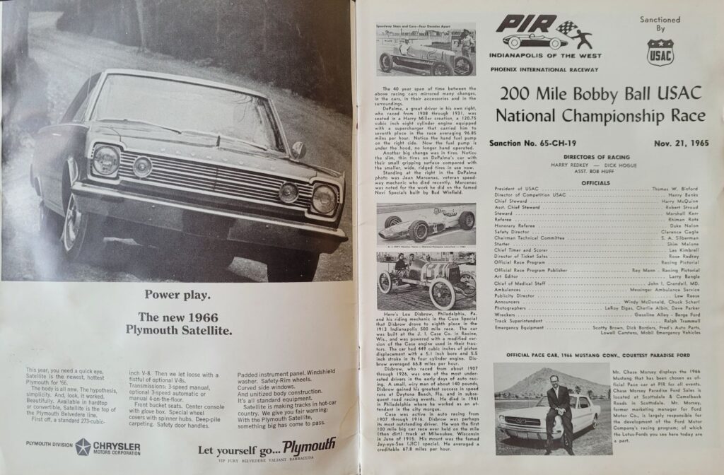 1965 USAC Phoenix Bobby Ball 200 Program - Page 1
