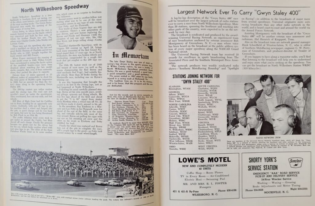 1966 NASCAR North Wilkesboro Gwyn Staley Memorial Program - Track Details