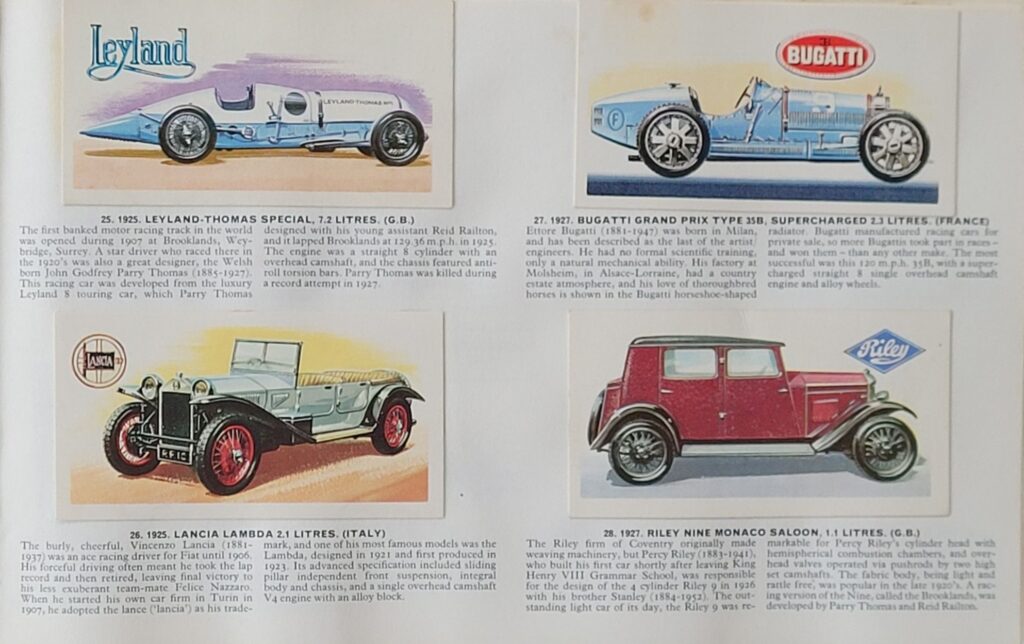 1968 Brooke Bond Tea History of the Motor Car Album Cards 25-28 - Example of Album Page