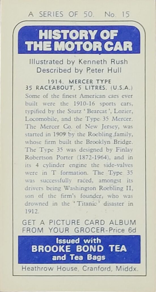 1968 Brooke Bond Tea 
"History of the Motor Car" 
Card #15