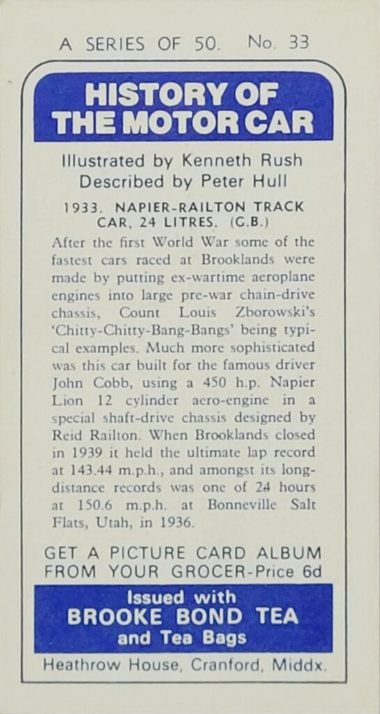 1968 Brooke Bond Tea 
"History of the Motor Car" 
Card #33