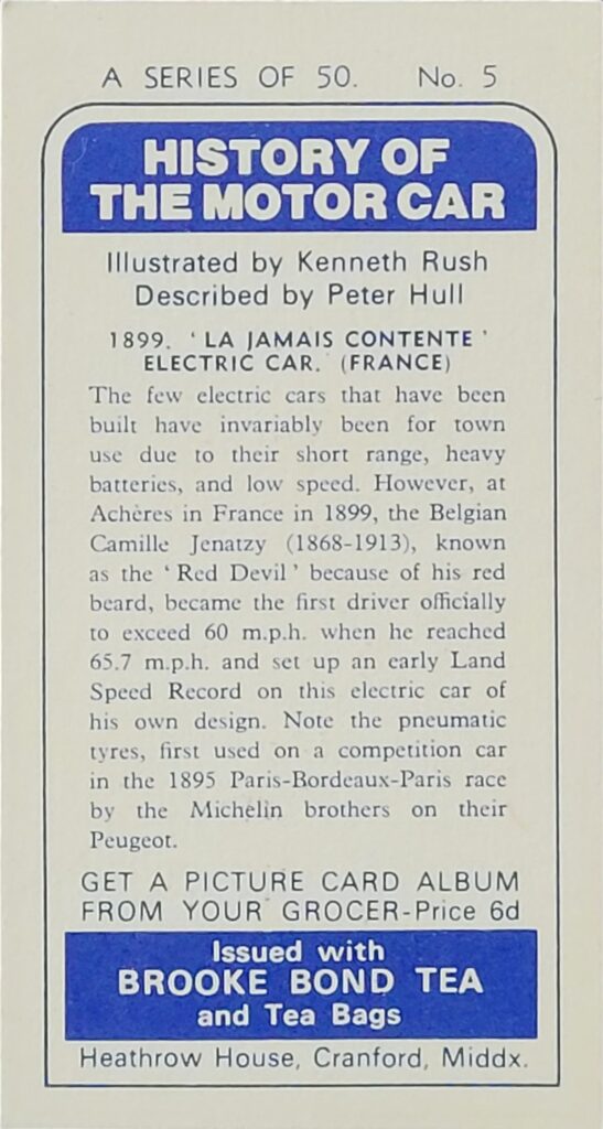 1968 Brooke Bond Tea (UK)
 "History of the Motor Car" 
Card #5 