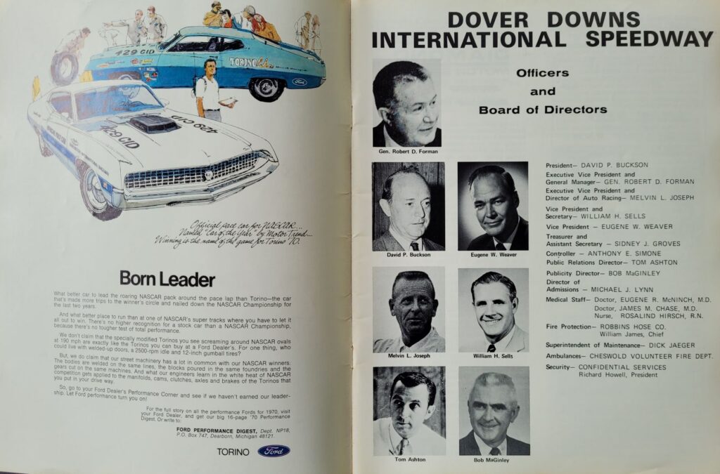 1970 NASCAR Dover Mason-Dixon 300 Program - Dover Downs Executives