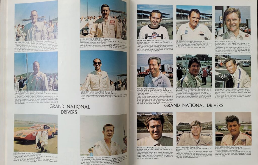 1971 NASCAR Dover Mason-Dixon 500 Program - Grand National Drivers