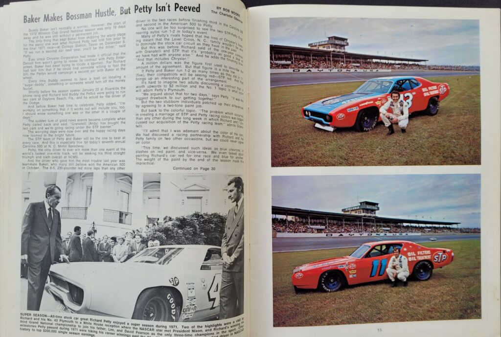 1972 NASCAR North Carolina Motor Speedway Carolina 500 Program - Pages 14-15.