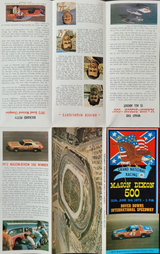 1973 NASCAR Dover Mason-Dixon 500 Ticketing Brochure - Exterior.