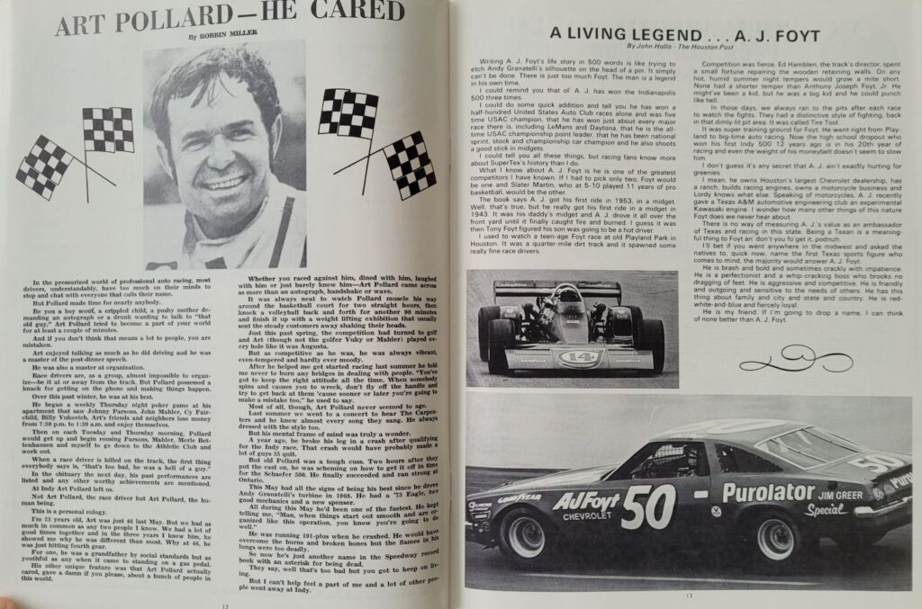1973 USAC Texas World Twin 200's Program - Pages 12-13