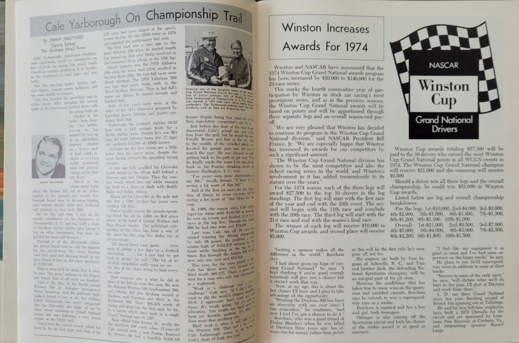 1974 NASCAR Dover Mason-Dixon 500 Program - Cale Yarborough.