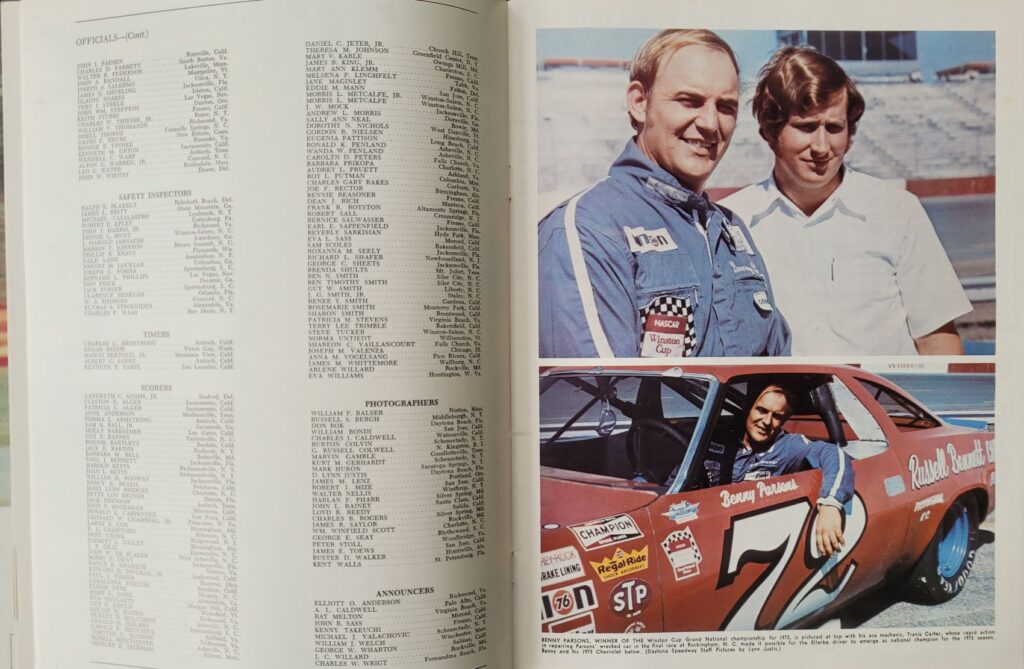 1974 NASCAR North Wilkesboro Gwyn Staley Memorial Program - Benny Parsons
