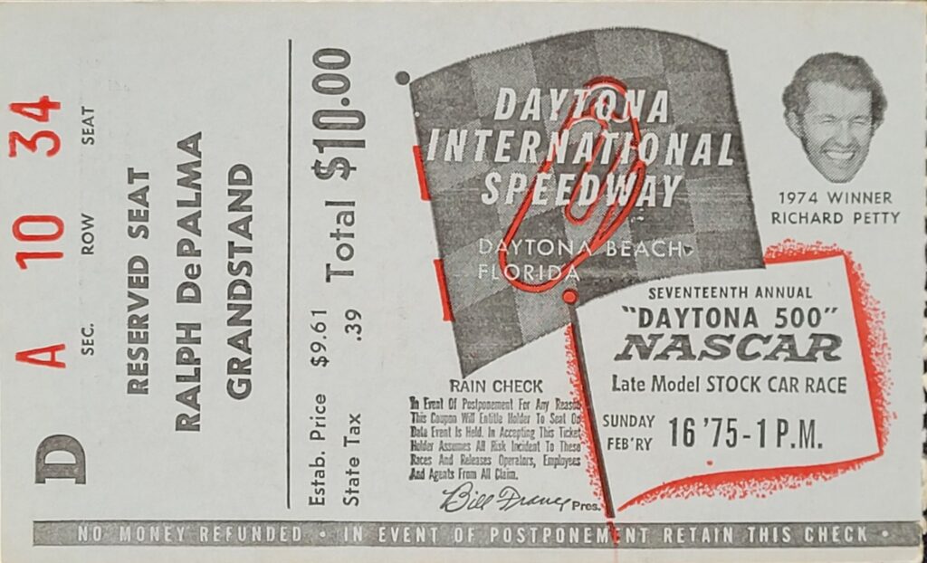 1975 NASCAR Daytona 500 Ticket Stub Front
