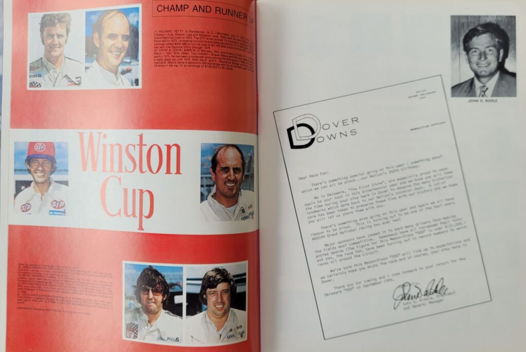 1976 NASCAR Dover Mason-Dixon 500 Program - Welcome Letter.