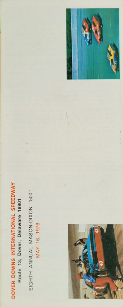 1976 NASCAR Dover Mason-Dixon 500 Ticketing Brochure Back.