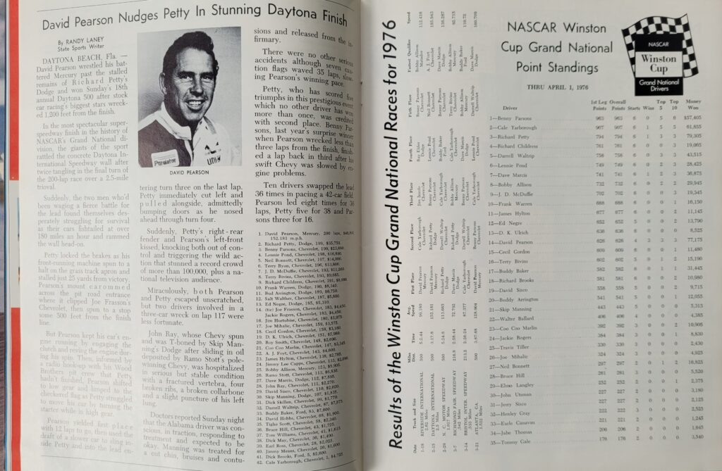1976 NASCAR North Wilkesboro Gwyn Staley 400 Program - Point Standings