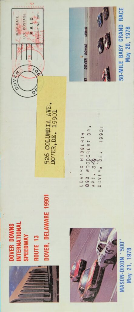 1978 NASCAR Dover Mason-Dixon 500 Ticketing Brochure Back.