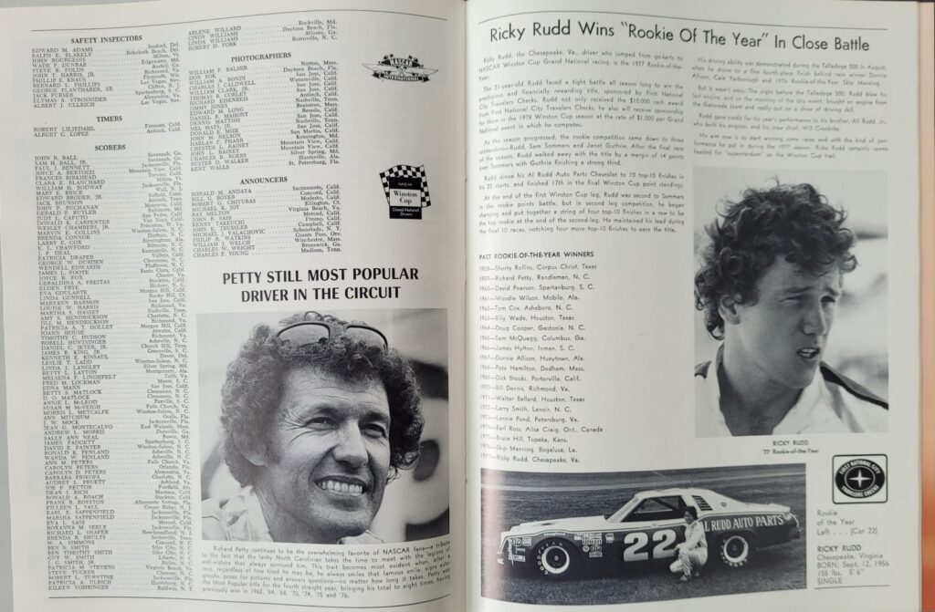 
1978 NASCAR North Wilkesboro Staley 400 Program - Ricky Rudd ROY
