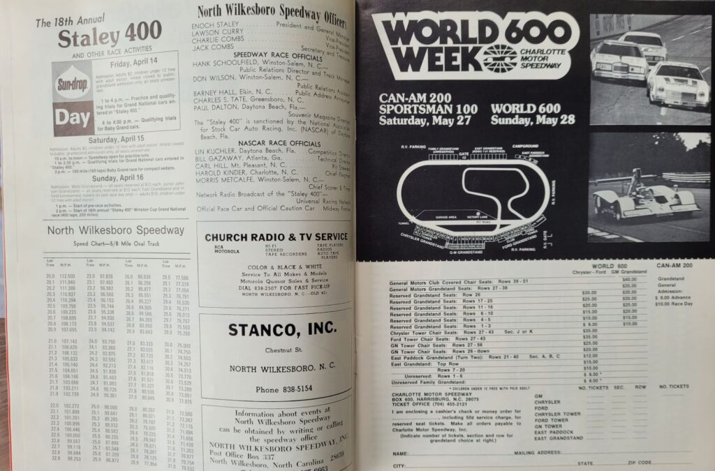 1978 NASCAR North Wilkesboro Staley 400 Program - Staley 400 Schedule