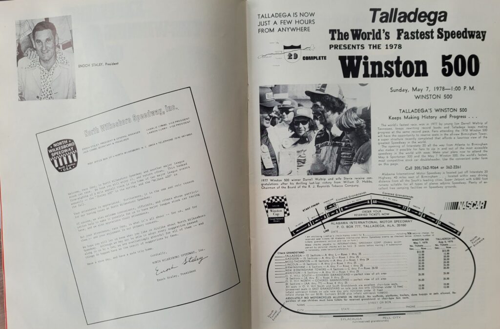 1978 NASCAR North Wilkesboro Staley 400 Program - Staley Welcome Letter