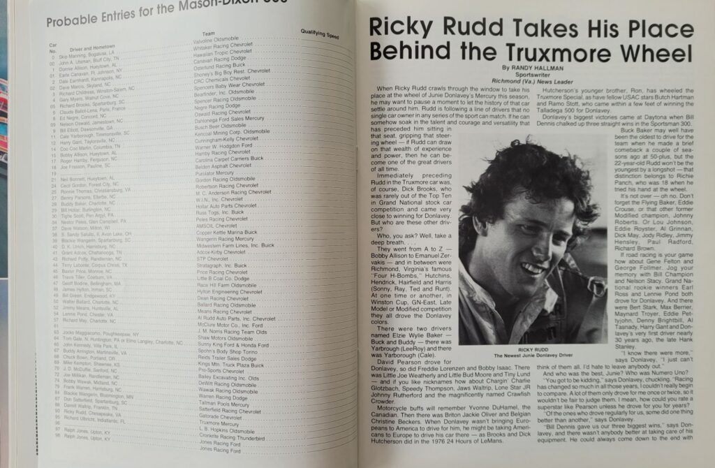 1979 NASCAR Dover Mason-Dixon 500 Program - Ricky Rudd.