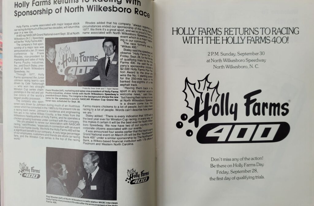 1979 NASCAR North Wilkesboro Northwestern Bank 400 Program - Holly Farms