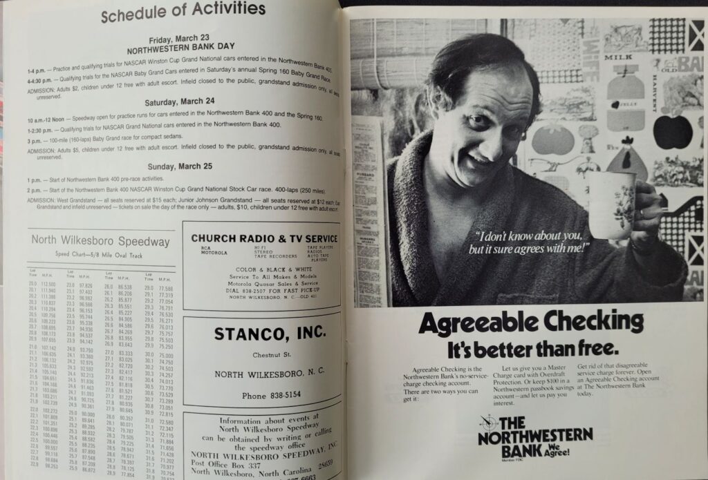 1979 NASCAR North Wilkesboro Northwestern Bank 400 Program - Schedule of Activities