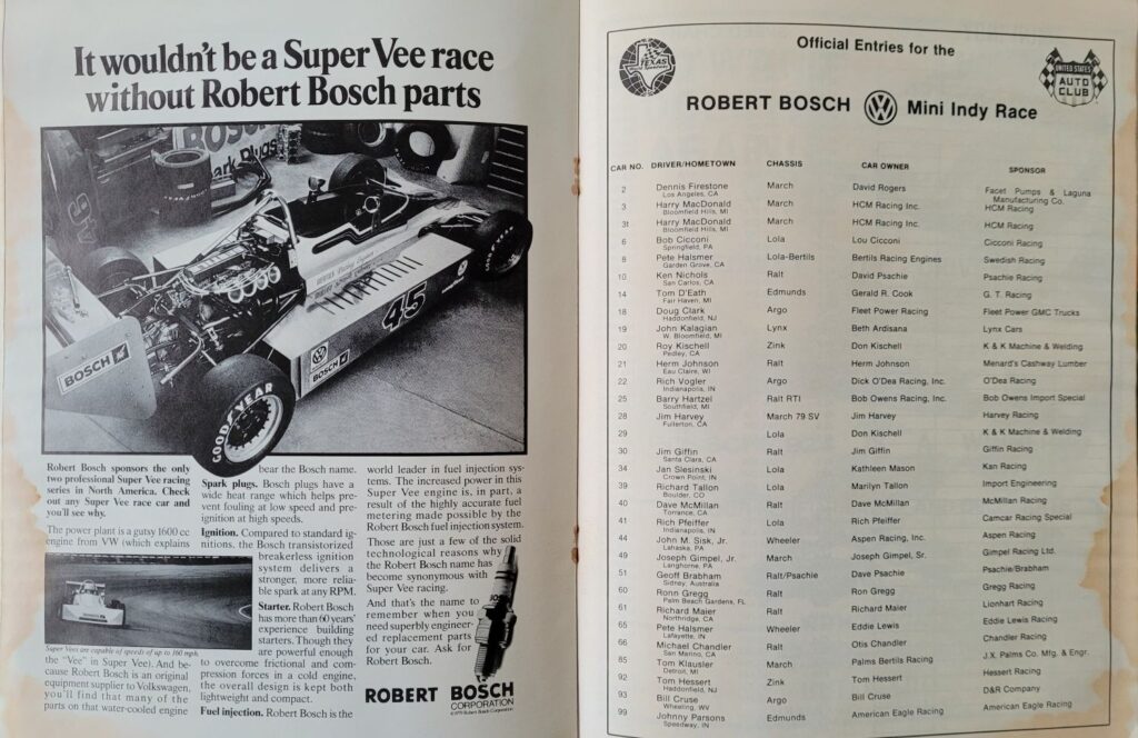 1979 USAC Texas World LubriLon Grand Prix Program - Bosch Indy Entries