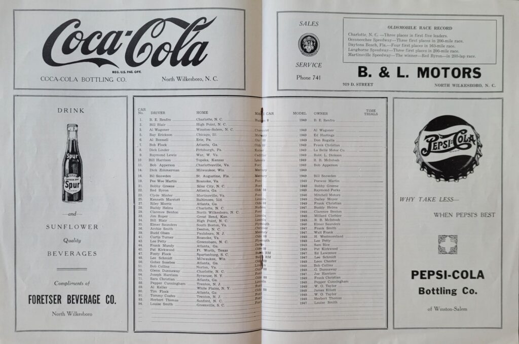 1949 NASCAR North Wilkesboro Wilkes 200 Program (Reprint) - Probable Entries