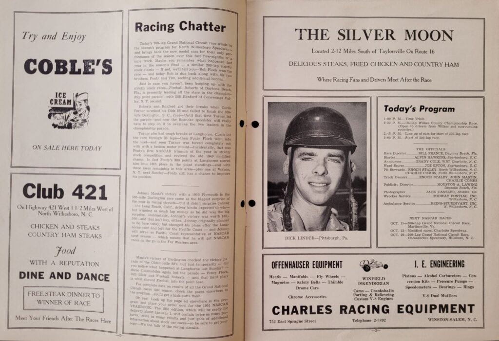 1950 NASCAR North Wilkesboro Fall Program - Pages 2-3