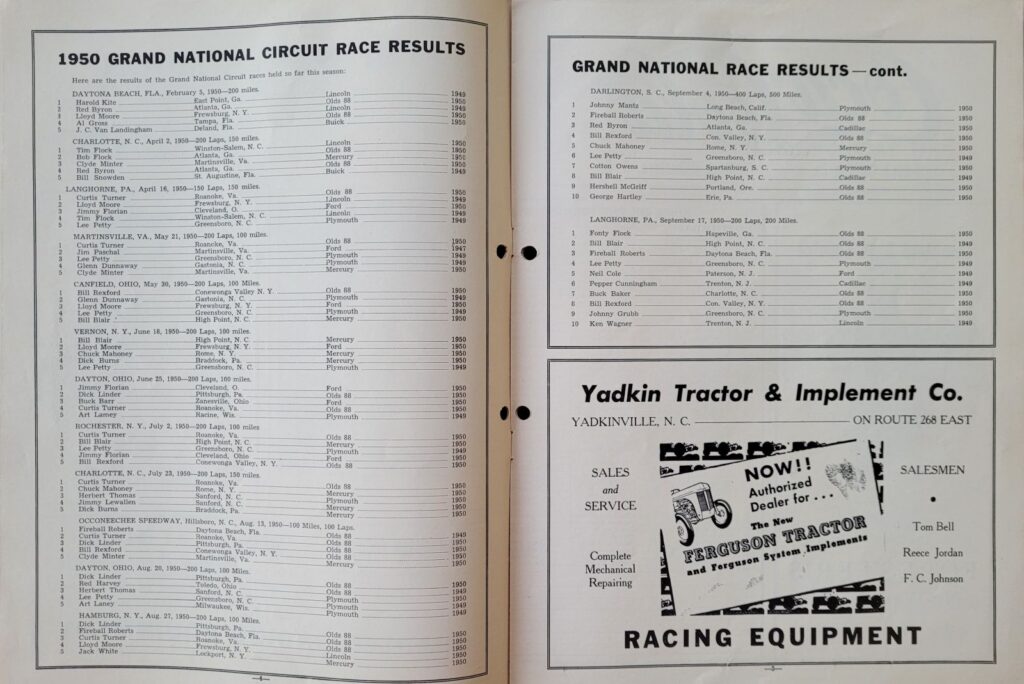 1950 NASCAR North Wilkesboro Fall Program - Pages 4-5.