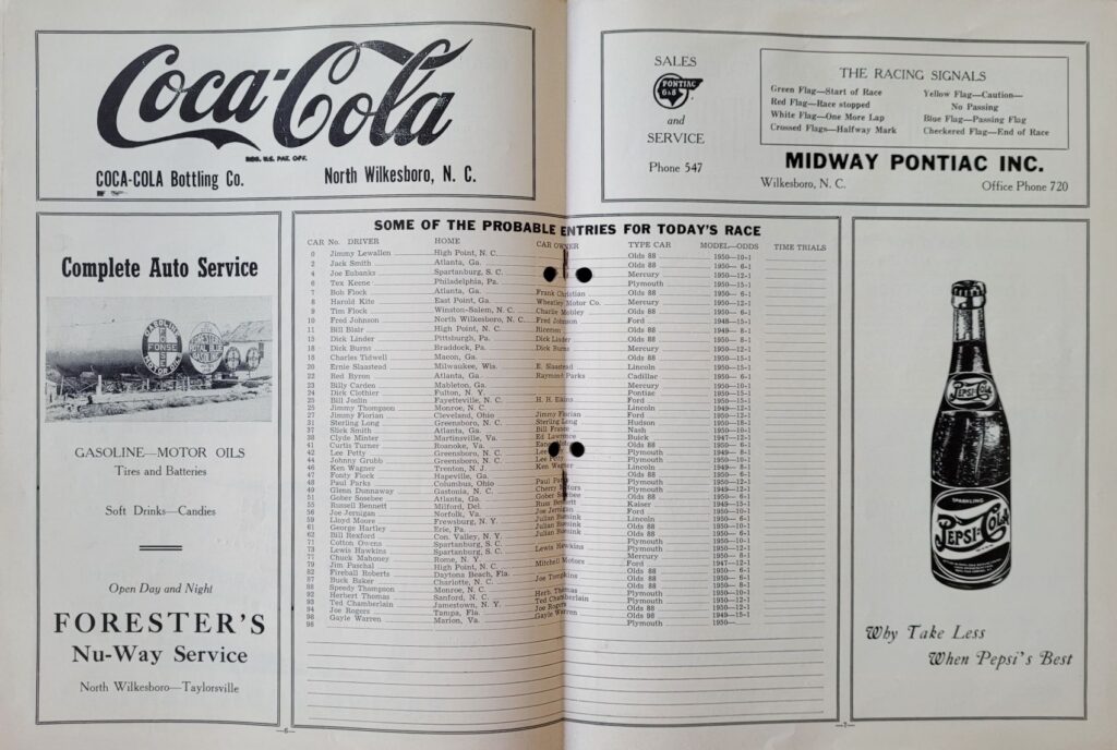 1950 NASCAR North Wilkesboro Fall Program - Pages 6-7.
