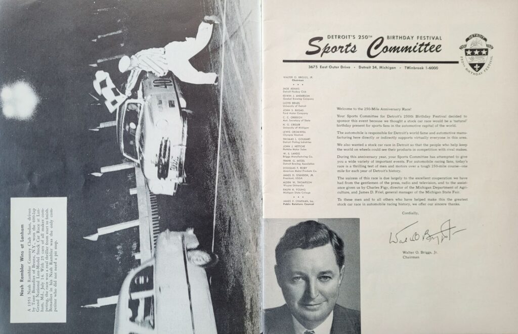 1951 NASCAR Detroit 250 Mile Anniversary Race Program - Page 1.