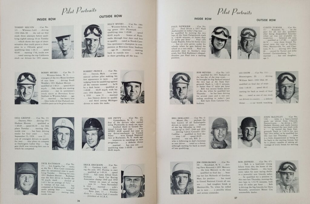 1951 NASCAR Detroit 250 Mile Anniversary Race Program - Pages 36-37.