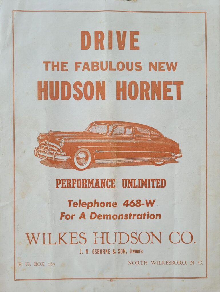 1951 NASCAR North Wilkesboro Wilkes 200 Program Back Cover