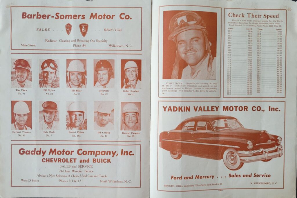 1951 NASCAR North Wilkesboro Wilkes 200 Program - Pages 8-9.